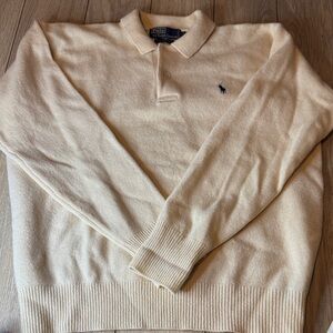 Polo by Ralph Lauren Cream V-Neck Polo Sweater with Navy Pony